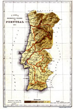 Divisão regional proposta por B. Barros Gomes, sobre um fundo orográfico extraído da Carta Geográfica de Portugal, em Cartas elementares de Portugal (1878).