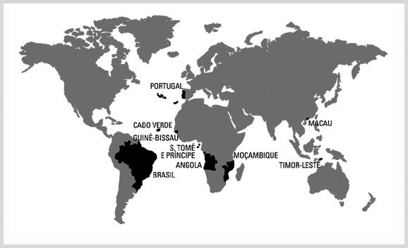 Mapa dos países que têm o português como língua nacional ou oficial